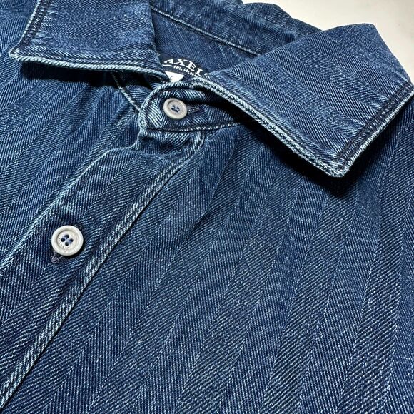 Axel's Premium Over-Dyed Denim Shirt Sz XL Faded Cotton Haringbone Made in Italy - Picture 11 of 12